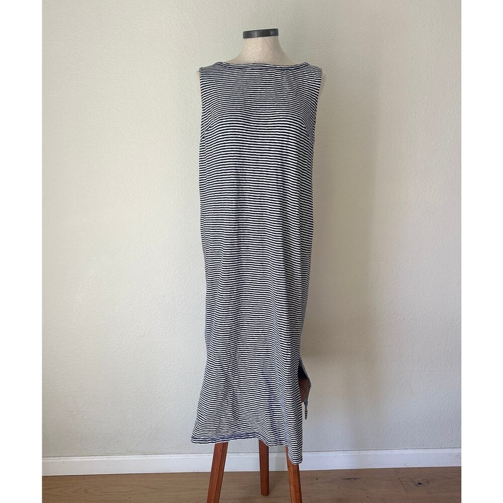 Talbots Striped Cotton Midi Dress Navy White Sleeveless Size L